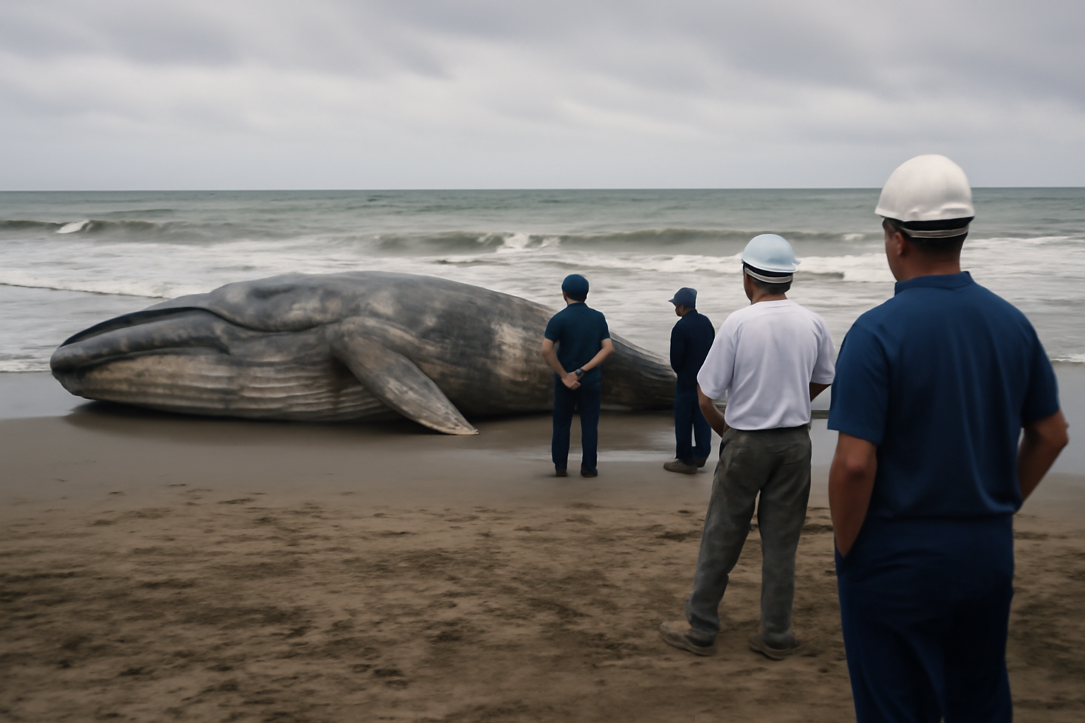 匝瑳市新堀浜で体長17メートルのクジラ漂着 台風接近で撤去見送り