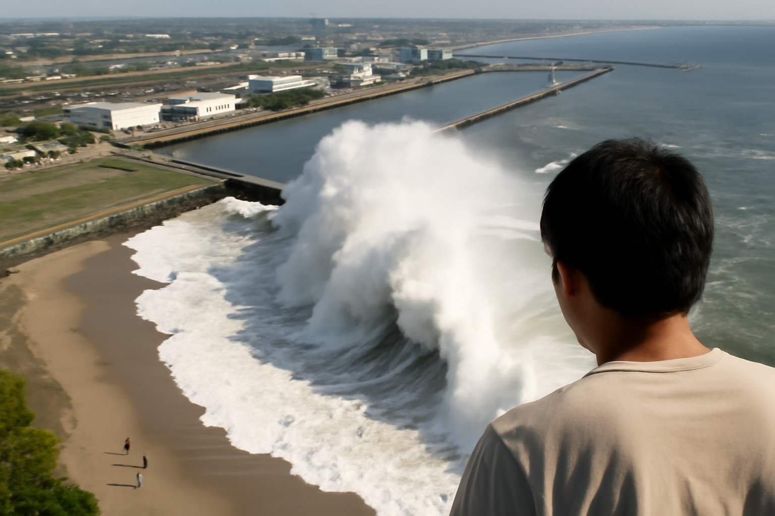 台風29号で高波、レジャー客より波のほうが目立ってる