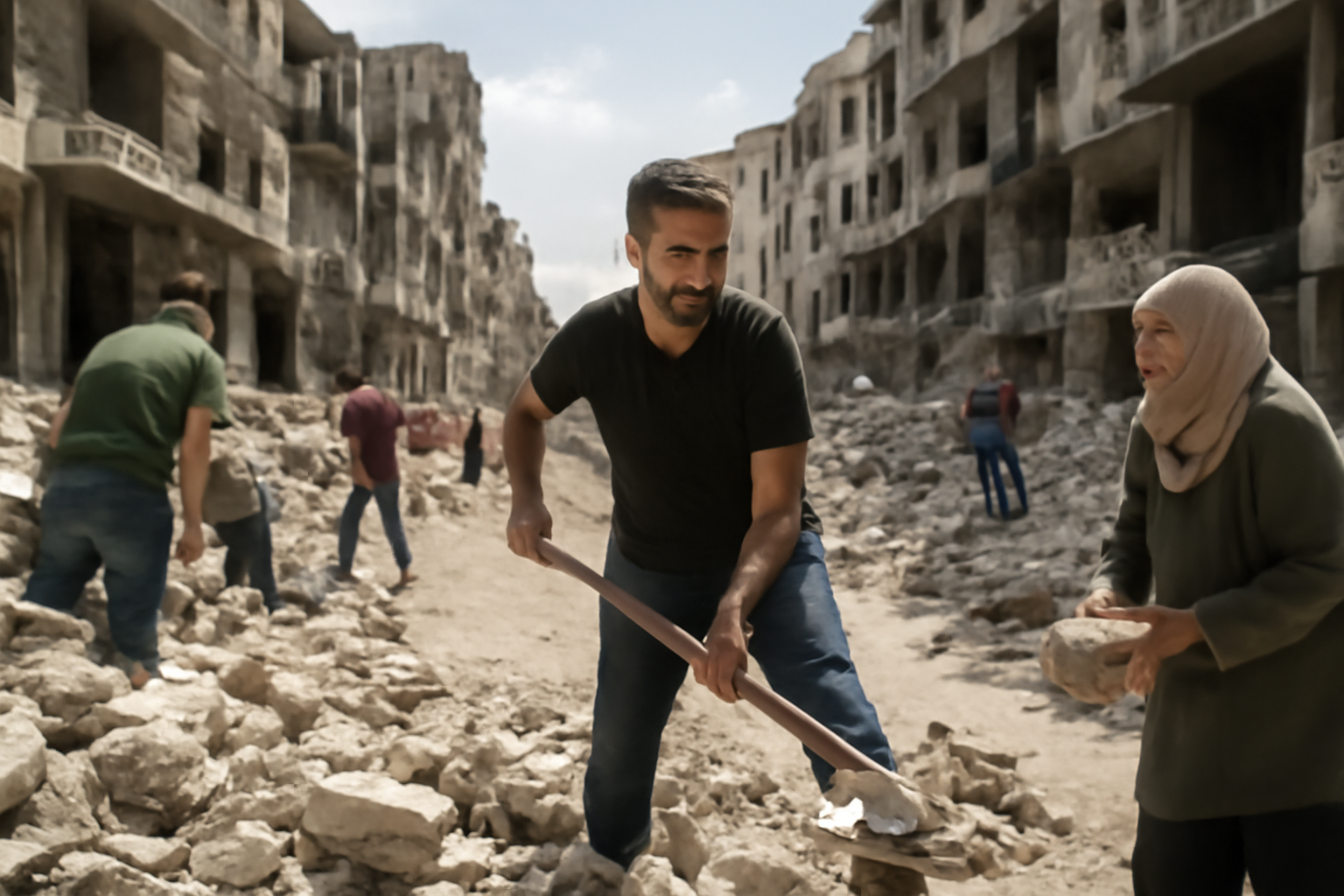 シリア住民がれき撤去、道路まだ通れないって現実