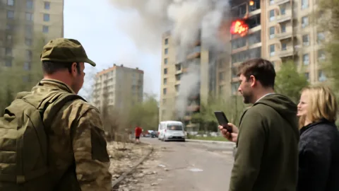 ロシア軍のキーウ攻撃、迎撃足りず火災も続いてるって