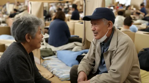 避難所で暮らす被災者たち、70年ぶりの幼なじみ再会が生んだ心の支え