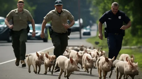 豚15匹捕獲大作戦、動物管理と警察の朝から全力ツッコミ