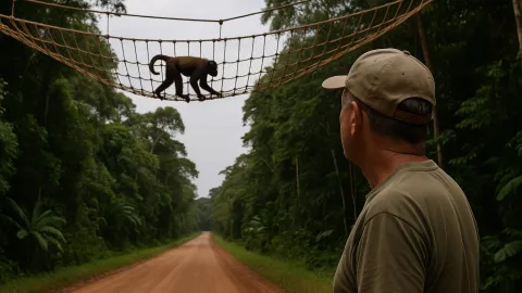 アマゾンのロープ橋、動物は1万5千回通ったけど車ゼロ台通過だってよ