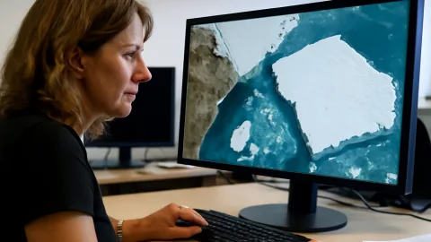 グリーンランド北西部の巨大氷河からマンハッタンサイズの氷の島が分裂、22%消失の危機も