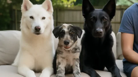 白ハスキーと黒シェパードの子犬、まさかの白黒分業すぎん？