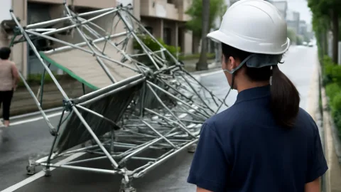 台風15号熱帯低気圧化、足場まで飛ぶ日もあるんだ